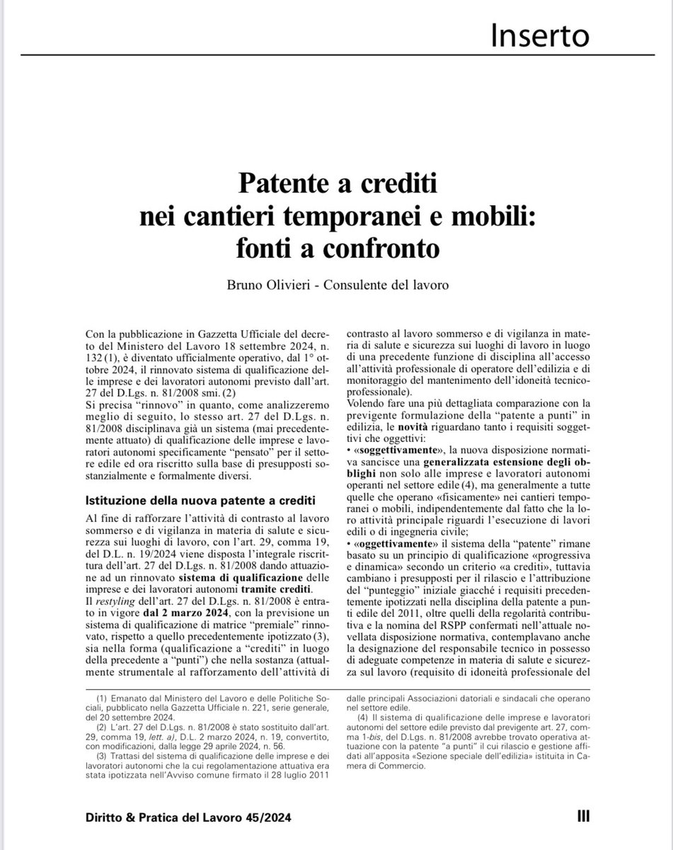 Per Diritto &amp; Pratica del Lavoro Wolters Kluwer Italia sulla #patente a #crediti nei #cantieri temporanei e mobili,

Disponibile allo Shop WKI (shop.wki.it/periodici/diri…).

#studiocommercialeolivieri
#consulentidellavoro
#linformalavoro
#professionistiaserviziodellaconoscenza