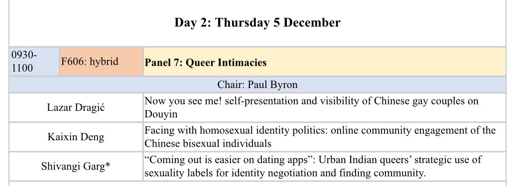 KJ Kaixin DENG (@kj_hugo_tang) on Twitter photo I'm excited to share that I'll be sharing my research with you on Thursday morning <a href="/Digitintimacies/">Digital Intimacies</a> ! It's about how bisexual Chinese people face identity politics in online communities with a majority of gay members. Looking forward to discussing it with you all! I'm excited to share that I'll be sharing my research with you on Thursday morning <a href="/Digitintimacies/">Digital Intimacies</a> ! It's about how bisexual Chinese people face identity politics in online communities with a majority of gay members. Looking forward to discussing it with you all!