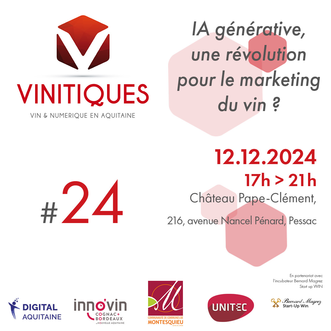 🍇INNO'VIN🍷 (@inno_vin) on Twitter photo Les #vinitiques sur le thème "#IA générative, une révolution pour le #marketing du vin?" c'est la semaine prochaine au Château Pape-Clément. Inscription ici : billetweb.fr/vinitiques-24-… Les #vinitiques sur le thème "#IA générative, une révolution pour le #marketing du vin?" c'est la semaine prochaine au Château Pape-Clément. Inscription ici : billetweb.fr/vinitiques-24-…