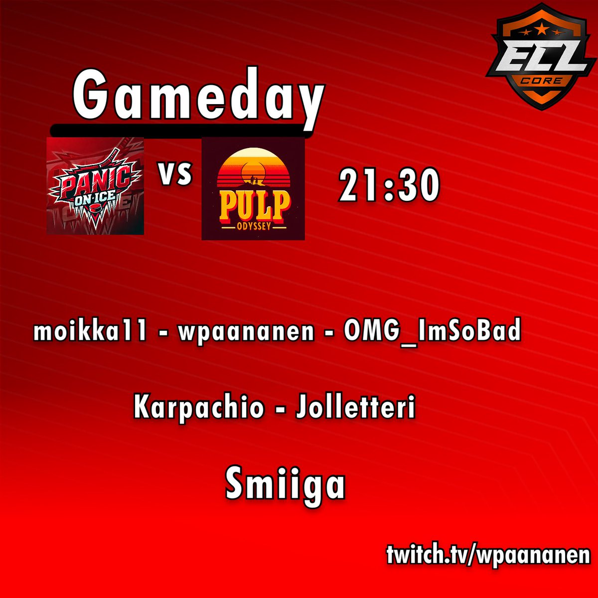 paniconiceEASHL's tweet photo. Taas mennään! 

Joukkueemme kohtaa tänään Pulp Odysseyn tai mikälie olikaan, joukkue joka ei koskaan pääse normaaleihin aikoihin pelaamaan…🤮

Rosterissa yksi muutos eiliseenn, Smiiga hyppää tolppien väliin🔥🔥

21.30
https://t.co/hEyMzMKPMO

#ECL25Winter https://t.co/8ngL6DC85v