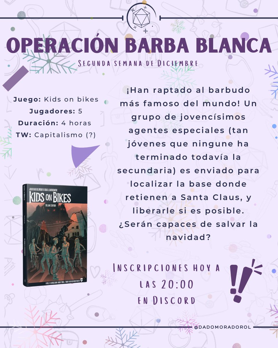 ¡Santa ha desaparecido! 🎅✨ ¿Nos ayudarás a encontrarlo a tiempo para salvar la Navidad? 🎄💫

⏰ ¡Abrimos inscripciones para la partida hoy a las 20:00!

#rolonline