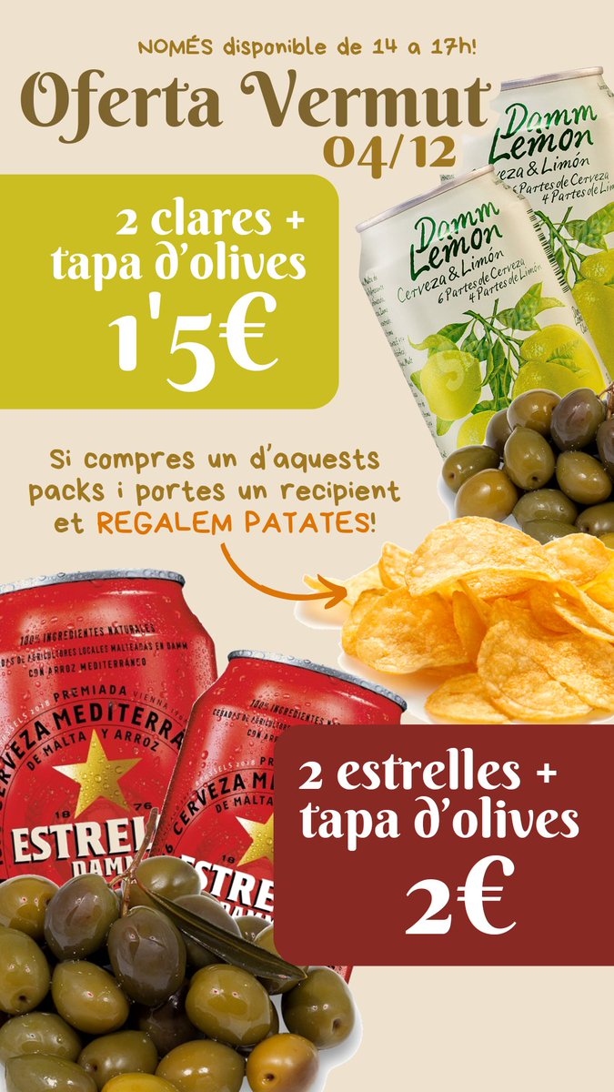 Biofesta_UB's tweet photo. HA ARRIBAT EL VERMUT A LA GESPETA! 🍸🫒🥔😎🌞
Veniu a aprofitar el solete com déu mana a l'hora de dinar a la gespeta
(no, ni ens subvenciona ni anem a comissió amb estrella damm) https://t.co/NYa7VOSPic