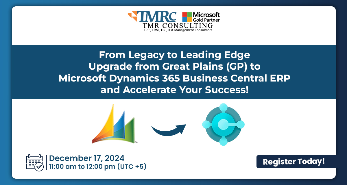 tmr_consulting's tweet image. Join TMR Consulting for an exclusive webinar on November 17, 2024, from 11:00 AM to 12:00 PM to discover the key advantages of migrating from Great Plains to Dynamics 365 Business Central.
Register now to secure your spot: tmrconsult.com/free-webinar/
#TMRC #TMRConsulting