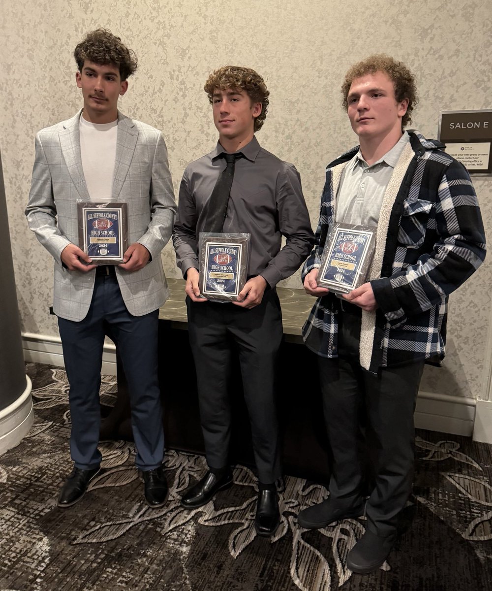 Congratulations to ⁦<a href="/VFerac/">Vincent Feraca</a>⁩ ⁦<a href="/amarando_andrew/">andrew amarando</a>⁩ <a href="/LucasWeaver73/">Lucas Weaver</a> for being honored at last nights All-County Dinner for being selected Division I All-County. Weaver was also a finalist for Newsday’s Rob Burnett Award given to the best defensive player in the County.