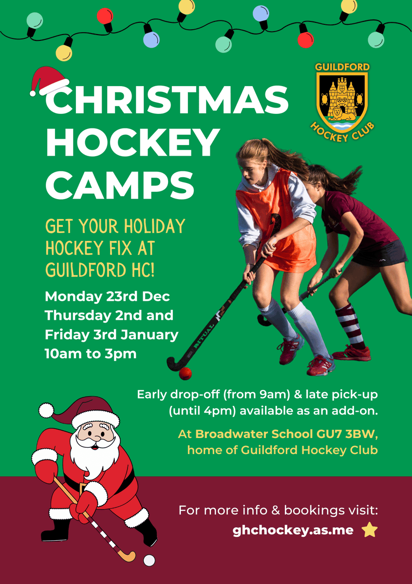 Join us for hockey over the holidays <a href="/Guildfordhc/">Guildfordhc</a> with specialist goalkeeper coaching, outfield groups of all ages and a coaching team led by Double Olympian <a href="/Danfox450/">Dan Fox</a> Book at GHCHOCKEY.as.me