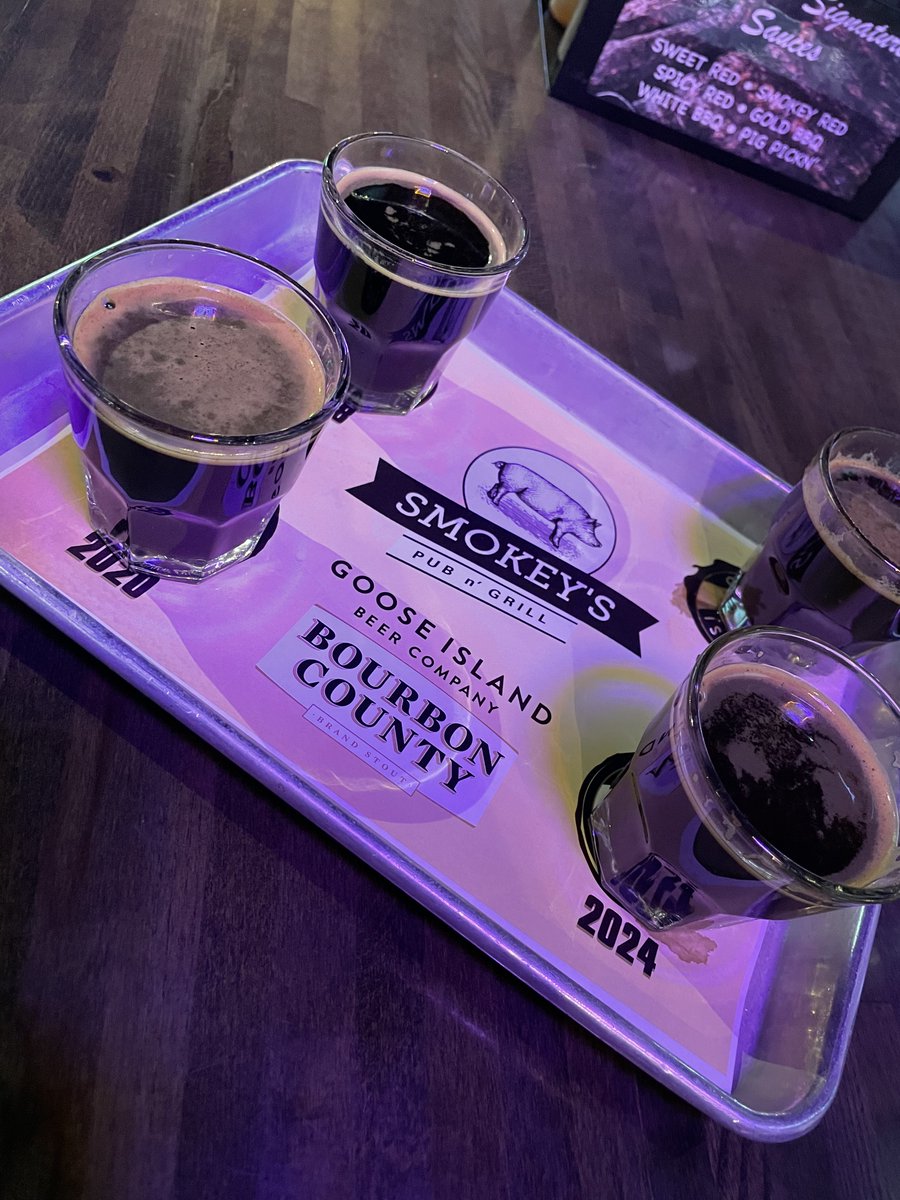 SmokeysPub's tweet image. Get our smokehouse taco and nacho specials all day for lunch and dinner along with all our menu favorites!
Enjoy with a flight of Goose Island Bourbon County Stout while supplies last!
651-464-6046 smokeyspubngrill.net