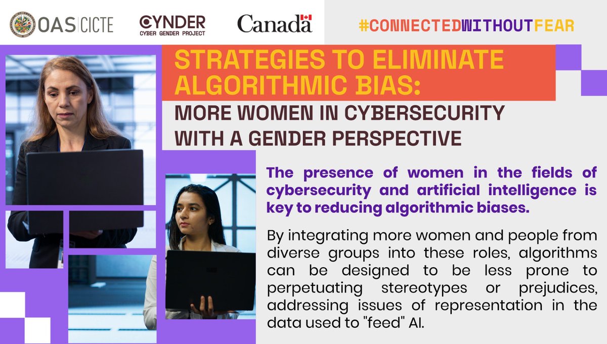 OEA_Cyber's tweet photo. #Gender equality in technology benefits everyone, creating more ethical, secure, and just systems.

Let’s promote inclusion and diversity in #AI for more ethical and responsible technology! #ConnectedWithoutFear https://t.co/ioVc8ltKel
