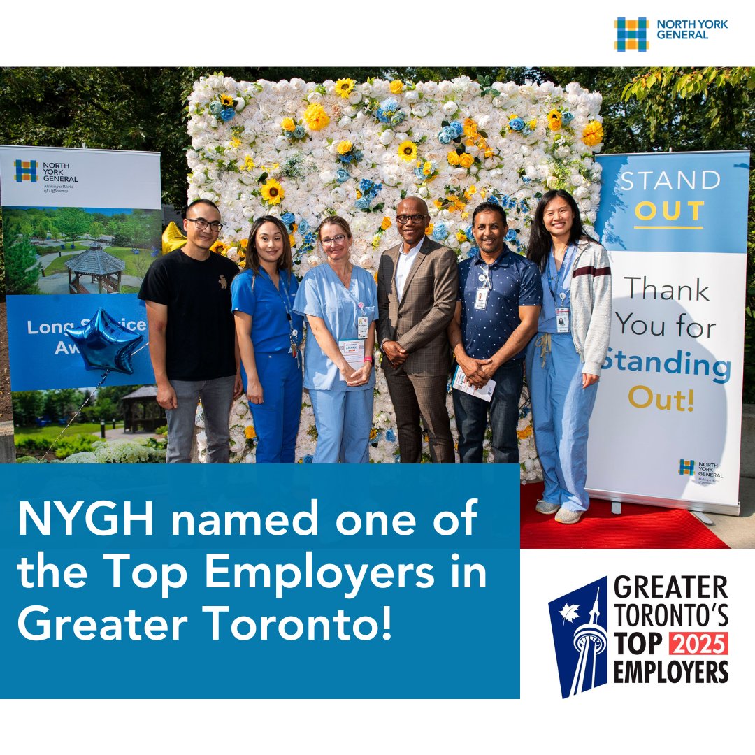 We're delighted to be named one of Greater Toronto's Top Employers 2025! This recognition celebrates exceptional workplaces across all sectors. Congrats to the entire NYGH team on this incredible achievement!
surl.li/wyjitq #GTATopEmployers #TopEmployers2025