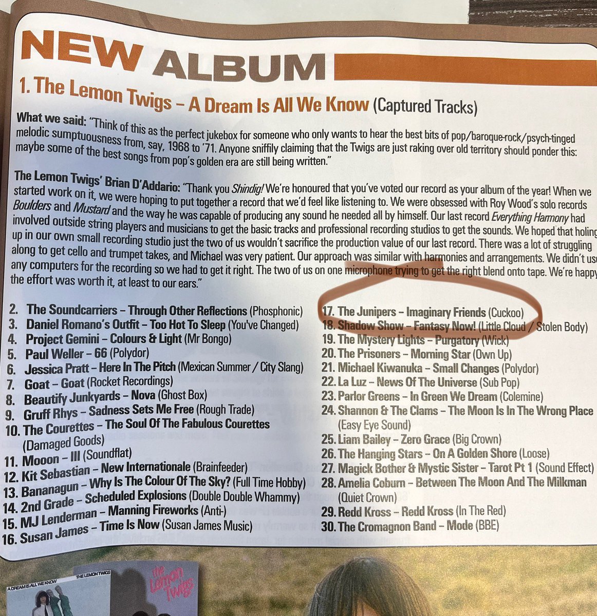 Chuffed to make top 20 of Shindig Magazine’s best albums of 2024! #psychedelicpop #indiepop #albumsoftheyear #bestalbums2024
