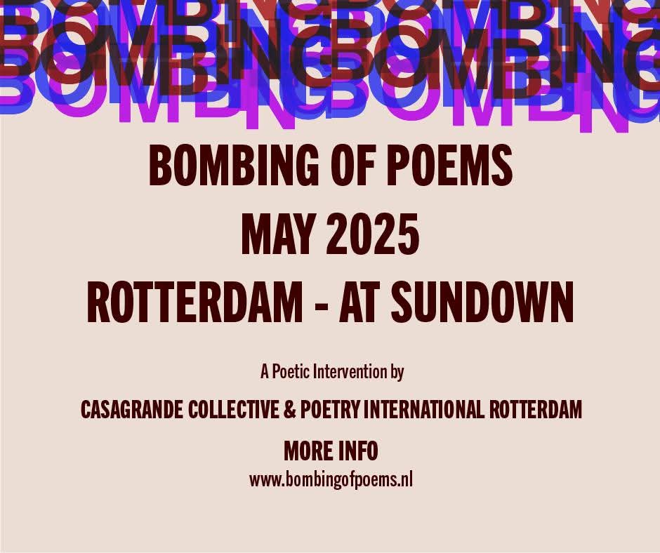 📃🚁Ever seen poems fall from the sky? 🚁📃

On May 14, Rotterdam’s skies will come alive with Bombing of Poems. Just after sunset. 

Details and FREE booking 👉 bombingofpoems.nl 

#Casagrandecollective #bombingofpoems #rotterdam #2025 #poetryinthesky #poeticintervention