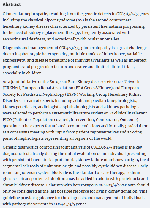 Diagnosis, management and treatment of the Alport syndrome – 2024 guideline on behalf of ERKNet, ERA and ESPN

🔓doi.org/10.1093/ndt/gf…

#openaccess