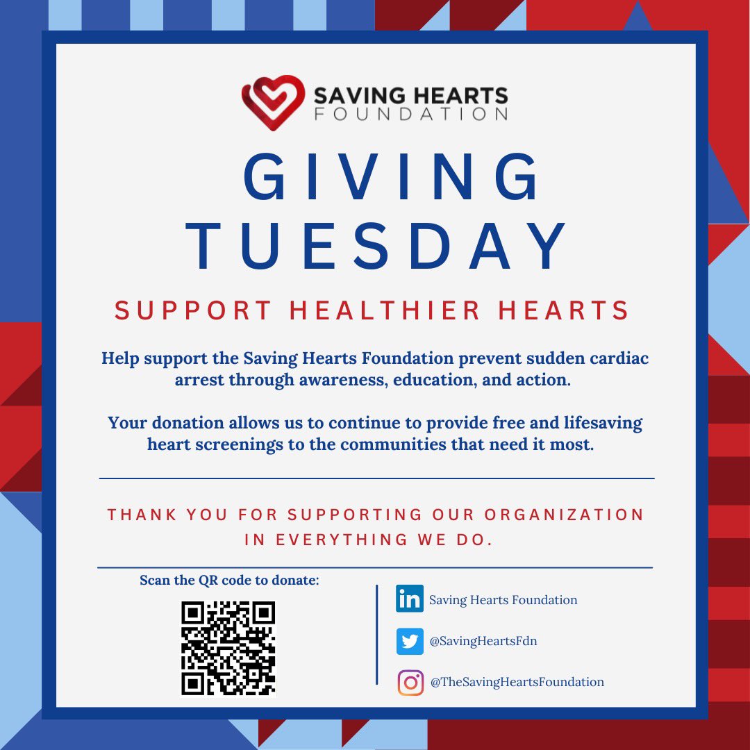 This #GivingTuesday, join us in saving young lives! 🫀 Help fund free heart screenings &amp; awareness for youth athletes. Every dollar makes a difference. ❤️ Donate now: savingheartsfoundation.com/donate/  #SavingHearts #HeartHealth