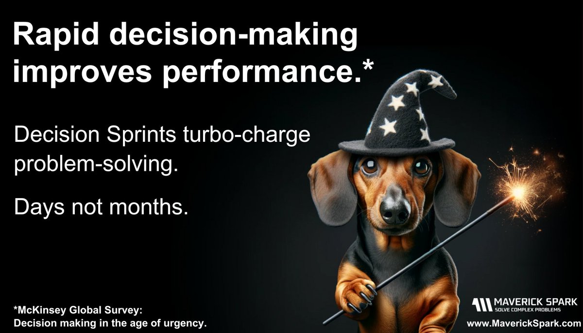 MaverickSpark's tweet photo. Only 20% of managers say their organisations excel at decision making. 61% say most of their decision-making time is used ineffectively. 

You can join the cool 20%ers if you adopt Decision Sprints. Rapid fixed-price interventions. https://t.co/7glGWiyFVv