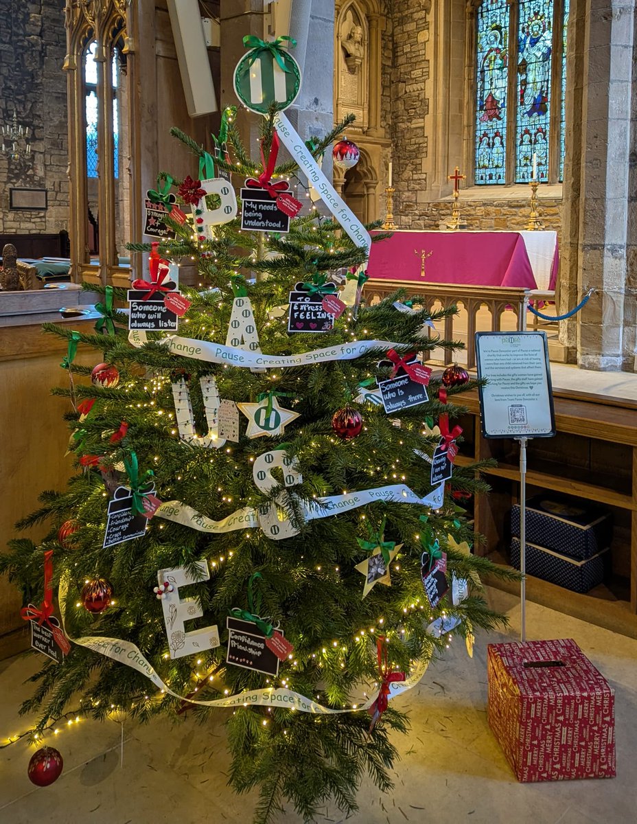 PauseDoncaster's tweet image. It's beginning to look a lot like Christmas 🎄 Our first @PauseOrg tree is up in @sheffcath in time for The Gift - the 2024 Light Show and Christmas tree festival 💫 Showcasing the heartfelt reflections and hopes from women working with Pause Doncaster 💚