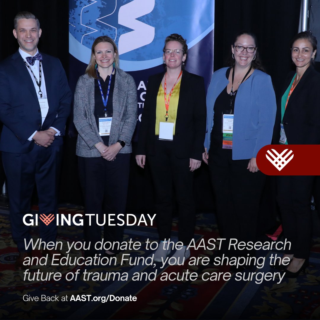 Today is #GivingTuesday! 

Your donation to the AAST Research and Education Fund plays a crucial role in shaping the future of trauma and acute care surgery. By including AAST in your contributions, you support early surgeon investigator research and enable participation in the