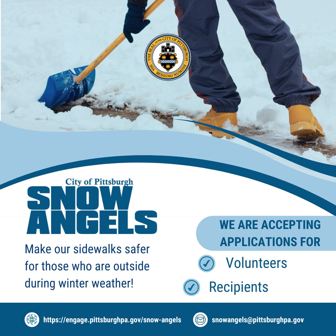 🌨️ Pittsburgh's Snow Angels Program is back for 2024-2025! Volunteers are needed to help clear sidewalks for seniors &amp; residents with disabilities. Join Mayor Gainey in making this winter as safe as possible for all of our neighbors: engage.pittsburghpa.gov/snow-angels