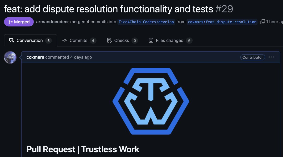 coxmar_devCR's tweet photo. 4 issues, 4 merges! ✅🚀 Had a great time contributing to #ODHack10 in @OnlyDust_com. 3 issues in Cairo for @0xCadix and @LabsSunset_, and 1 in Rust for the Stellar ecosystem with @TrustlessWork. 🚀 #Web3 #OpenSource https://t.co/e7cc9SaoJs