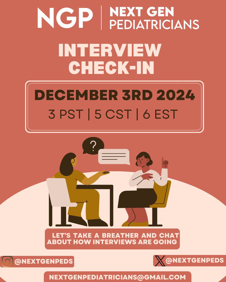 Don’t forget our Interview Check-In will be taking place TONIGHT!!! Excited to hear how things have been going as you all get ready for #PedsMatch2025! 👏🏾👏🏾👏🏾