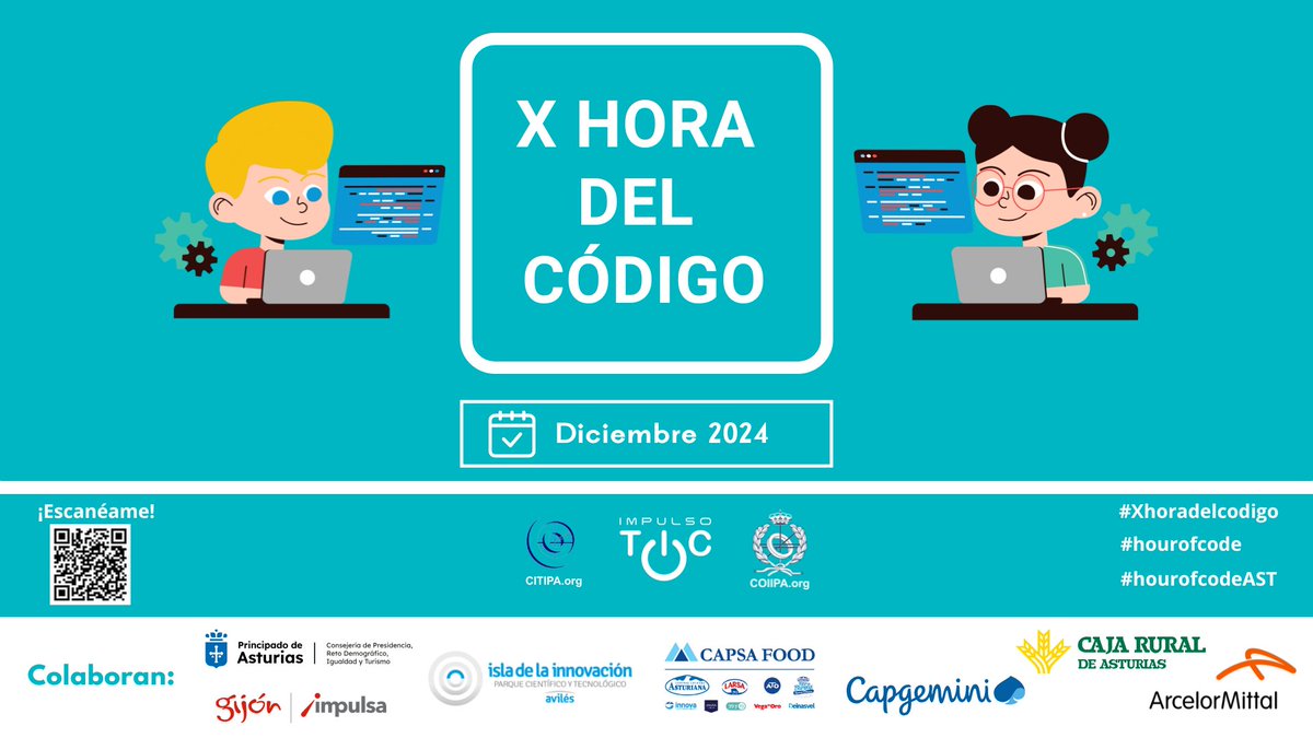 coiipa's tweet photo. 👩💻 El martes arranca la X edición de #LaHoradelCodigo, una propuesta que llevamos a cabo desde @impulsotic para acercar la informática y la programación a los escolares asturianos.
👨💻 Cerca de 4.000 alumnos participarán en esta ocasión.
👉 Info: https://t.co/7U291p7q8o https://t.co/r3dLqqopTD