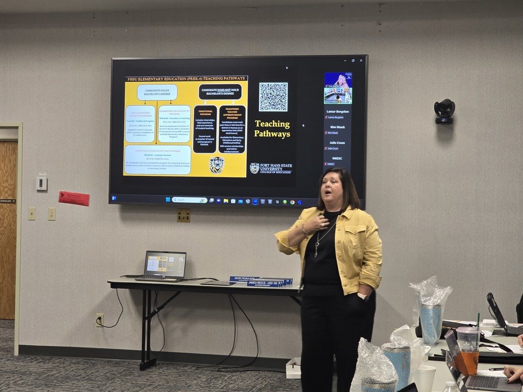 Great updates from <a href="/FortHaysState/">Fort Hays State University</a> <a href="/RachelWentling/">Mrs. Wentling</a>  about their Pathways and Programs to help meet the staffing needs of western Kansas districts. Thank you for coming to NKESC Admin Council today! <a href="/swplains/">Southwest Plains</a> <a href="/davidlyounger/">Dave Younger</a> @KiimberlyMauk <a href="/NKESCDF/">NKESC Developmental Fair</a>