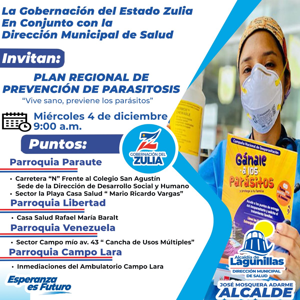 📣 Continuamos con nuestra jornada de desparasitación para niños y adultos 💊 Cuídate de los parásitos y mantente saludable.  la @gobdelzuliave y la <a href="/alclagunillas/">Alcaldía de Lagunillas</a> , junto al gobernador <a href="/manuelrosalesg/">Manuel Rosales</a> y el alcalde <a href="/cheolagunillas/">José Mosquera Adarme</a>  Invitan. 
#Lagunillas
#Zulia
 #Desparasitación