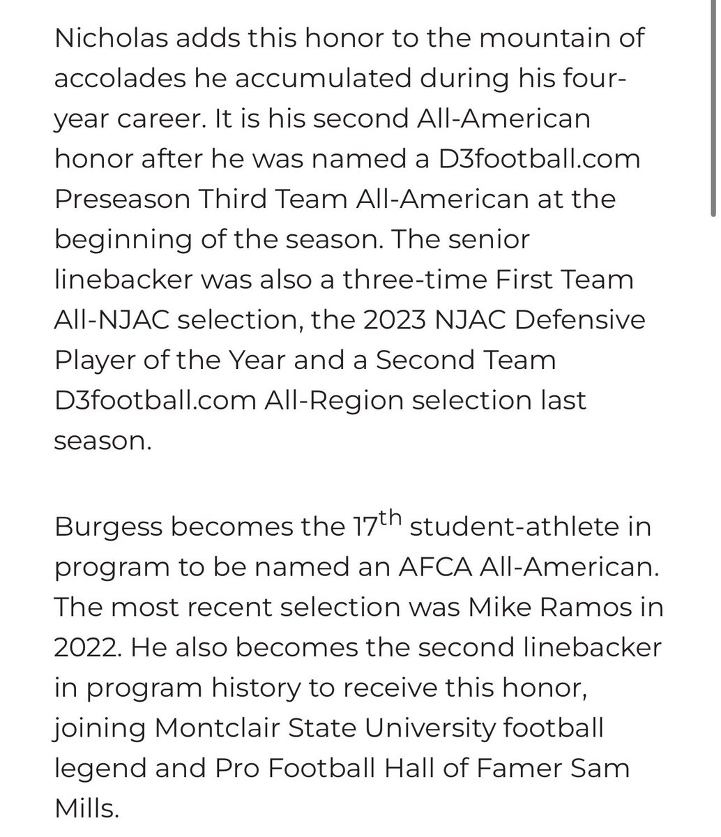 Truly an honor to be named AFCA Second Team All-American! <a href="/CoachPalazz/">Coach 🅿️alazz</a> <a href="/Montclair_FB/">Montclair State Football</a>