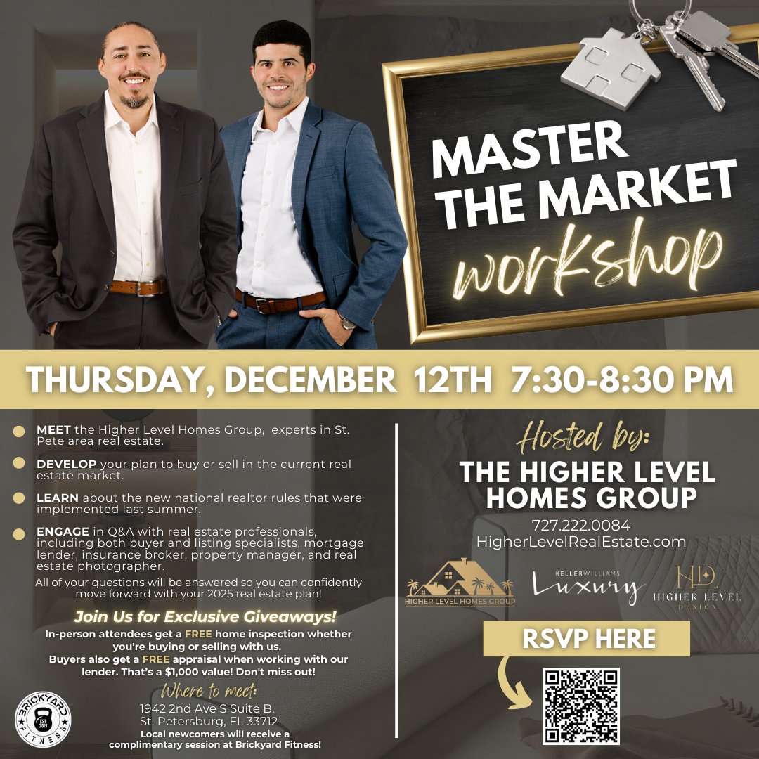 AgtAdamSellsFL's tweet photo. Join us on Thursday, December 12th, from 7:30 to 8:30 PM for an exclusive event designed to help you confidently navigate the real estate market.

📍 Location:
Brickyard Fitness  
1942 2nd Ave S, Suite B  
St. Petersburg, FL 33712 #stpeterealestate  #realestatetips https://t.co/kdOrAz3yOb