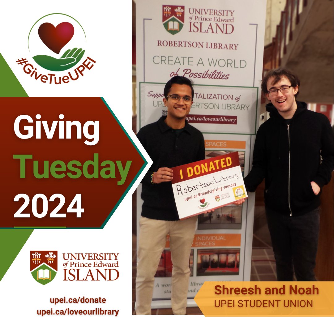 Hey Panthers! 🐾 This #GivingTuesday we’re calling on YOU to help transform the Robertson Library at UPEI – a space that’s central to student life, learning, and success 💚 

Your donation will impact the experience of UPEI students for years to come!
upei.ca/donate