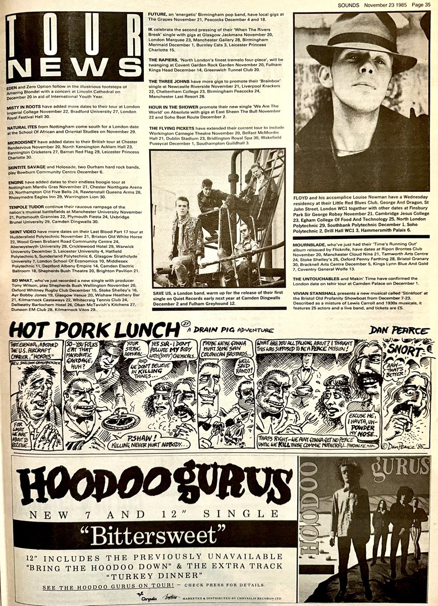 ZoundsAbound's tweet photo. A round up of this week’s Record & Tour News with information on @PaulMcCartney @toddrundgren @blackflagband @yokoono @DCDmusic @ChinaCrisisUK #MistyInRoots #Microdisney #SoWhat #SaveUs #TheThreeJohns & #VivianStanshall
Sounds Nov 23rd 1985 https://t.co/uP40yDsFsE