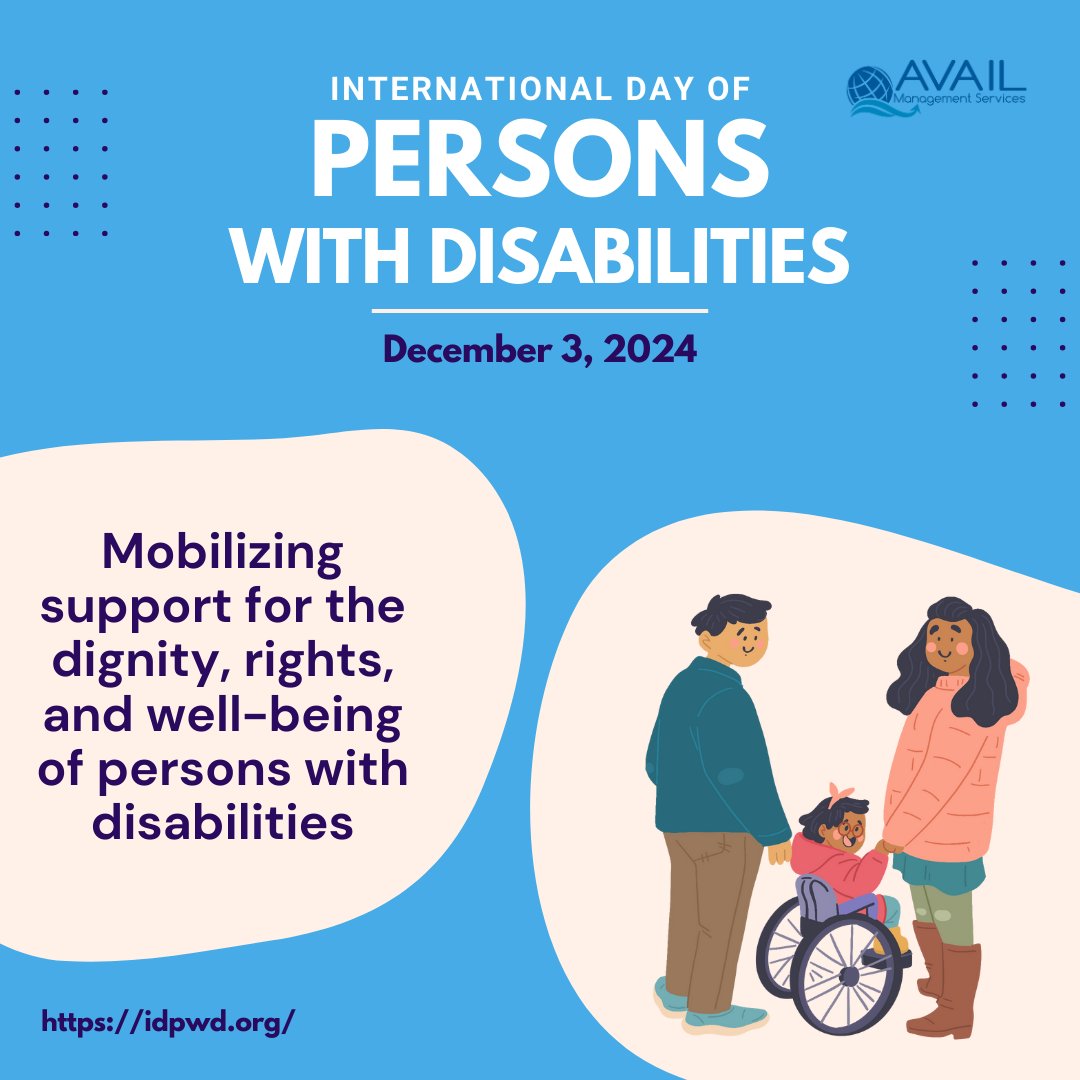 AvailManagement's tweet image. Avail Management Services joins partners around the world to commemorate the International Day of Persons with Disabilities. This year, the theme is “Amplifying the leadership of persons with disabilities for an inclusive and sustainable future”.
#availmanagementservices