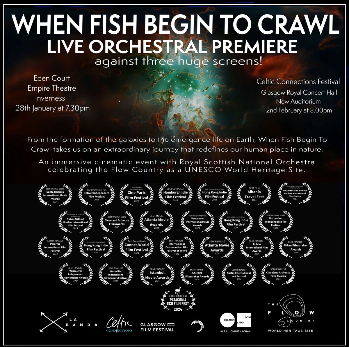 Make sure you catch the Live Orchestral Premiere of When Fish Begin to Crawl, an immersive cinematic event with <a href="/RSNO/">Royal Scottish National Orchestra</a>. 

Tickets are available now! ✨ 

Celtic Connections: bit.ly/GFF_celticconn… 
Eden Court:  buff.ly/3B7yT1J
