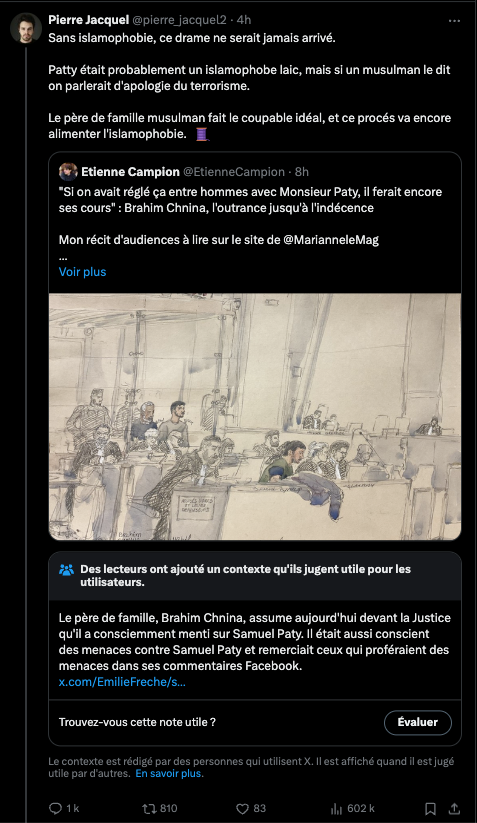 🚨Pierre Jacquel, thésard à la Sorbonne, a tenu ce jour des propos inacceptables relevant de la diffamation publique envers Samuel Paty et de l’apologie du terrorisme. #SorbonnePaty

Nous vous invitons à signaler ses propos à son université, avec la capture d'écran ci-jointe.
