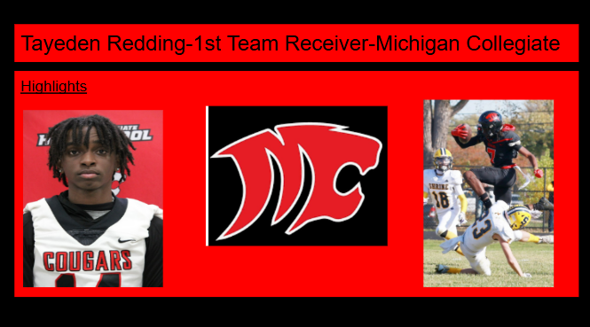 Macomb County Football Coaches Association (@macombcoaches) on Twitter photo Macomb County 1st Team Tier 3 Receiver <a href="/MichiganColleg2/">Michigan Collegiate Football</a> Tayeden Redding <a href="/Tayedenredding/">⭐️Taye Redding⭐️</a> Macomb County 1st Team Tier 3 Receiver <a href="/MichiganColleg2/">Michigan Collegiate Football</a> Tayeden Redding <a href="/Tayedenredding/">⭐️Taye Redding⭐️</a>