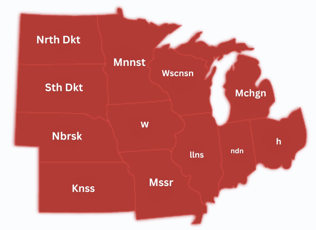 The Midwest states without vowels