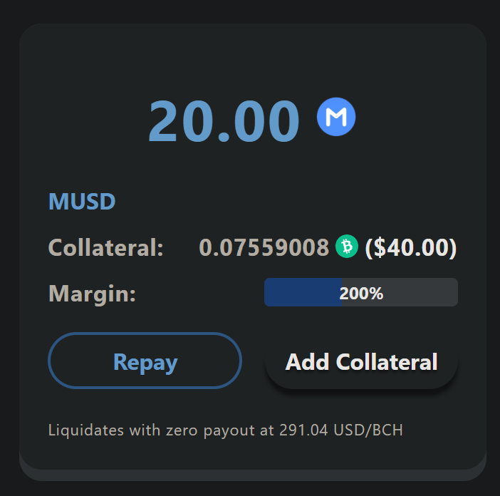 davidshattuck8's tweet image. There now exists on #BCH a native (on-chain, miner-verified), provably over-collateralized, dollar-pegged stablecoin. Still in beta but I cannot overstate how awesome and huge this is.

Connecting my wallet and minting these 20 MUSD seriously took less than 10 seconds.
