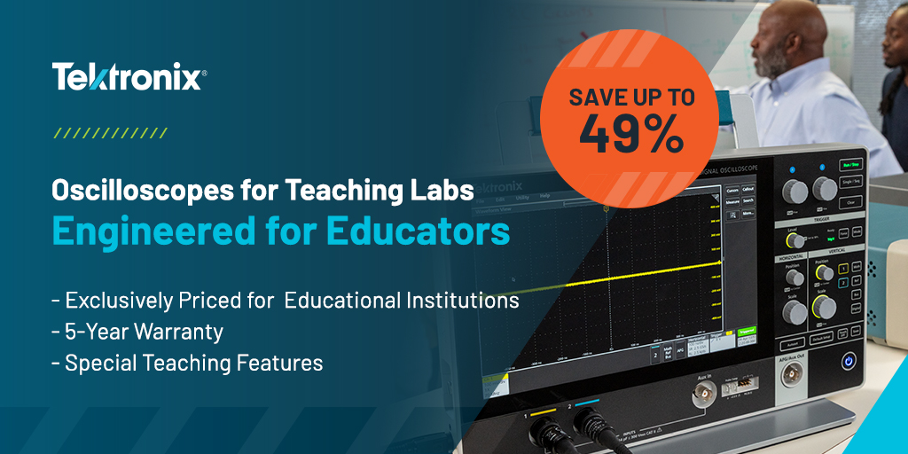 tektronix's tweet image. Educators, we&apos;ve got you covered! Special pricing, 5-year protection, and extra discounts on the TBS1052-EDU and 2 Series MSO-EDU scopes.
Empower future engineers with advanced tools and next-gen interfaces: 
Learn more:bit.ly/3ZynYHM 
#EngineeringEducation #StudentLab