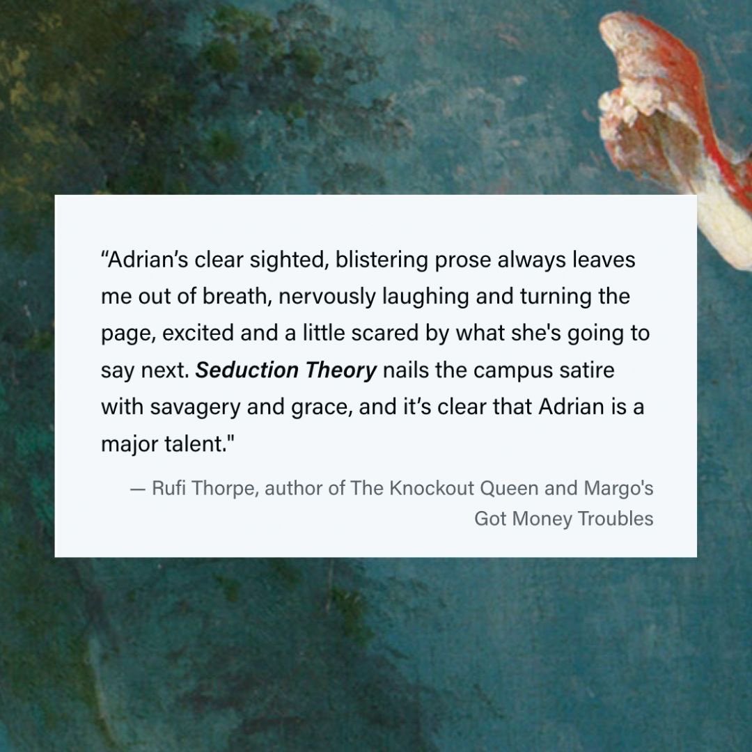 We’ve also got some blurbs, like these from <a href="/my19thcentury/">Justin Taylor</a> and <a href="/RufiThorpe/">Rufi Thorpe</a> 💞