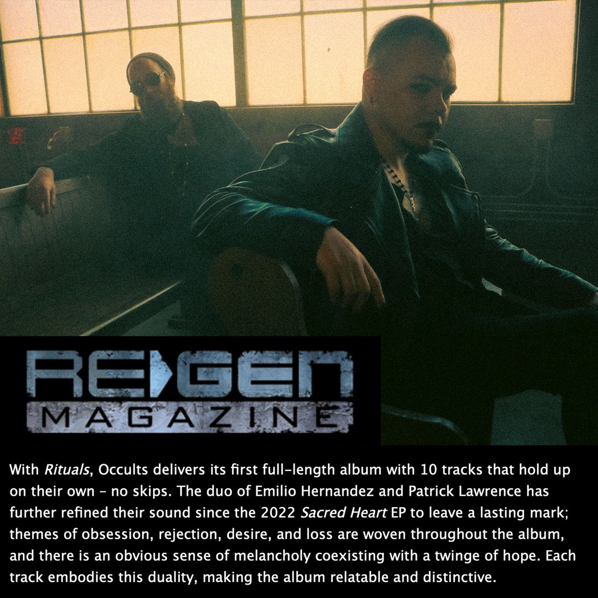 occultsofficial's tweet photo. BIG THANKS to Re:Gen Magazine and @ash._parrish for the wonderful review of our new album RITUALS.
RITUALS is available on all major streamers and ON VINYL via Bandcamp and Midnight Mannequin.
#postpunk #darkwave #gothmusic #darkalternative #occults https://t.co/WCPCivjTKO