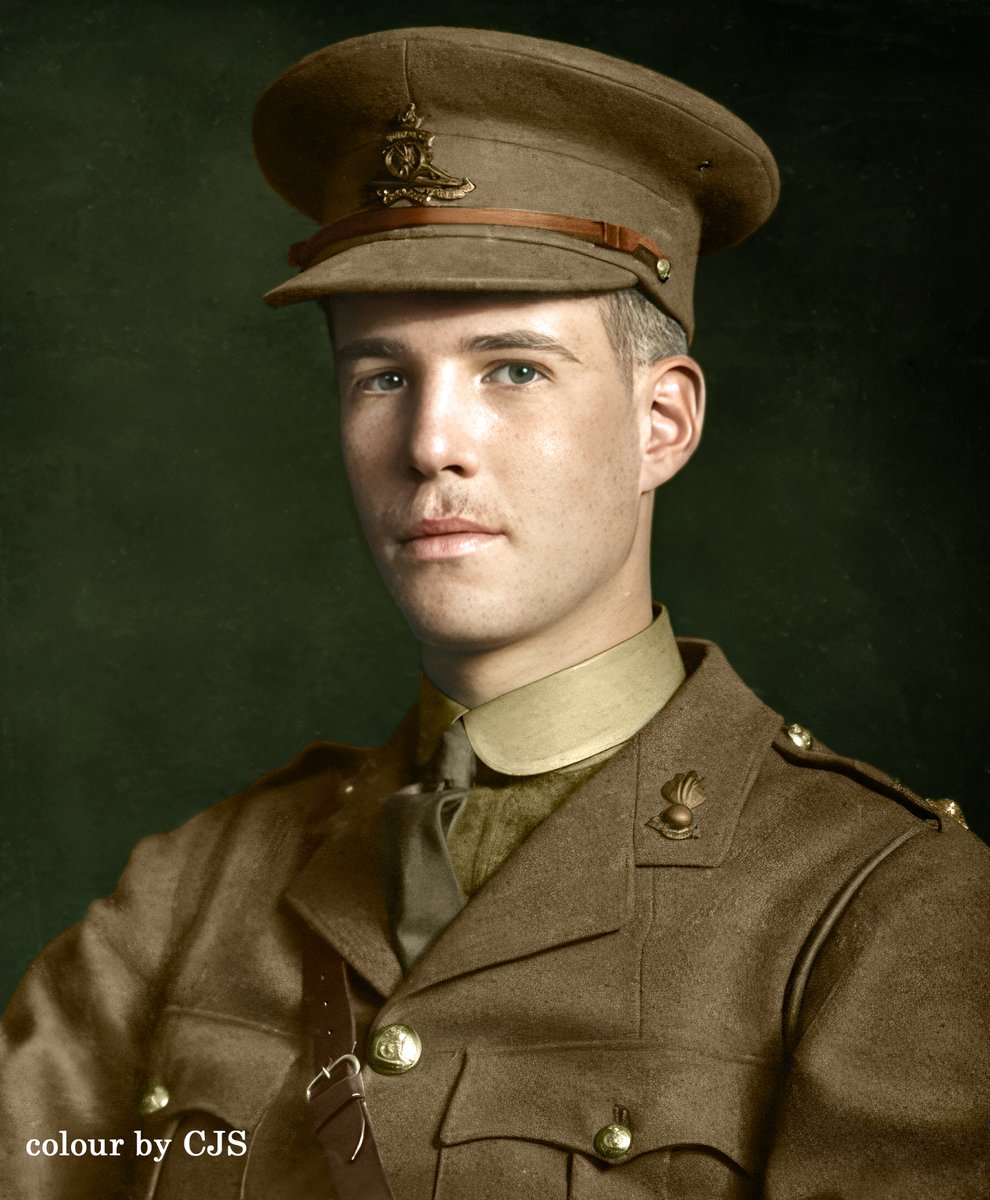 colourbyCJS's tweet image. Second Lieutenant Vincent Sladen Wing was from London. He was posted to France on 10th May 1917 to serve with 65th Howitzer Battery, 28th Brigade, RFA.
He was killed rescuing Portuguese soldiers from a burning barn on 10th August 1917. He was 19 years old.