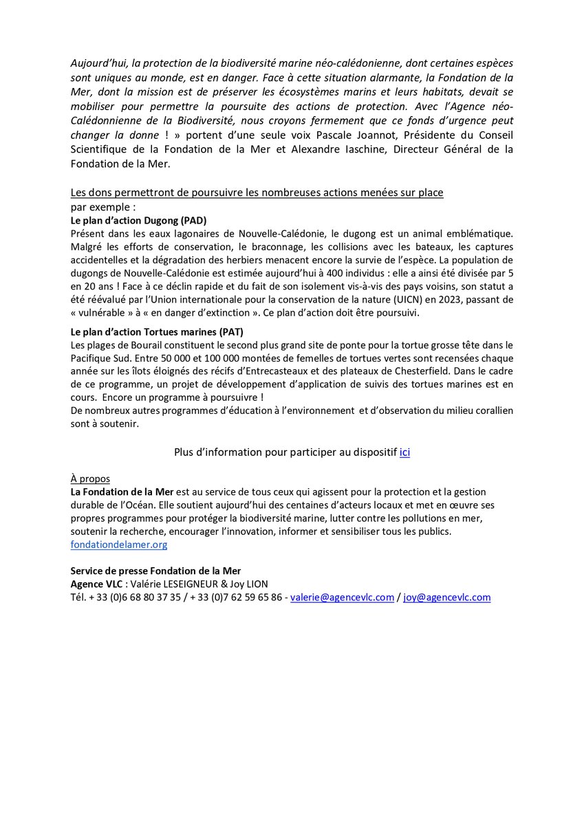 Fondation de la Mer (@fondationmer) on Twitter photo #givingtuesday c'est tous les jours !
🐠🌱L’Agence néo-calédonienne pour la biodiversité #ANCB et la <a href="/FondationMer/">Fondation de la Mer</a> annoncent le lancement d’un fonds d’urgence pour sauver la biodiversité marine en Nouvelle-Calédonie. #givingtuesday c'est tous les jours !
🐠🌱L’Agence néo-calédonienne pour la biodiversité #ANCB et la <a href="/FondationMer/">Fondation de la Mer</a> annoncent le lancement d’un fonds d’urgence pour sauver la biodiversité marine en Nouvelle-Calédonie.