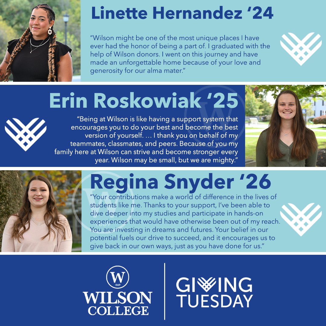 We are halfway through Giving Tuesday! Have you joined us yet? If not, will you join our young alumnae and alumni make a financial gift in support of Wilson College? wilson.edu/giving-tuesday…
#WilsonBold #GivingTuesday