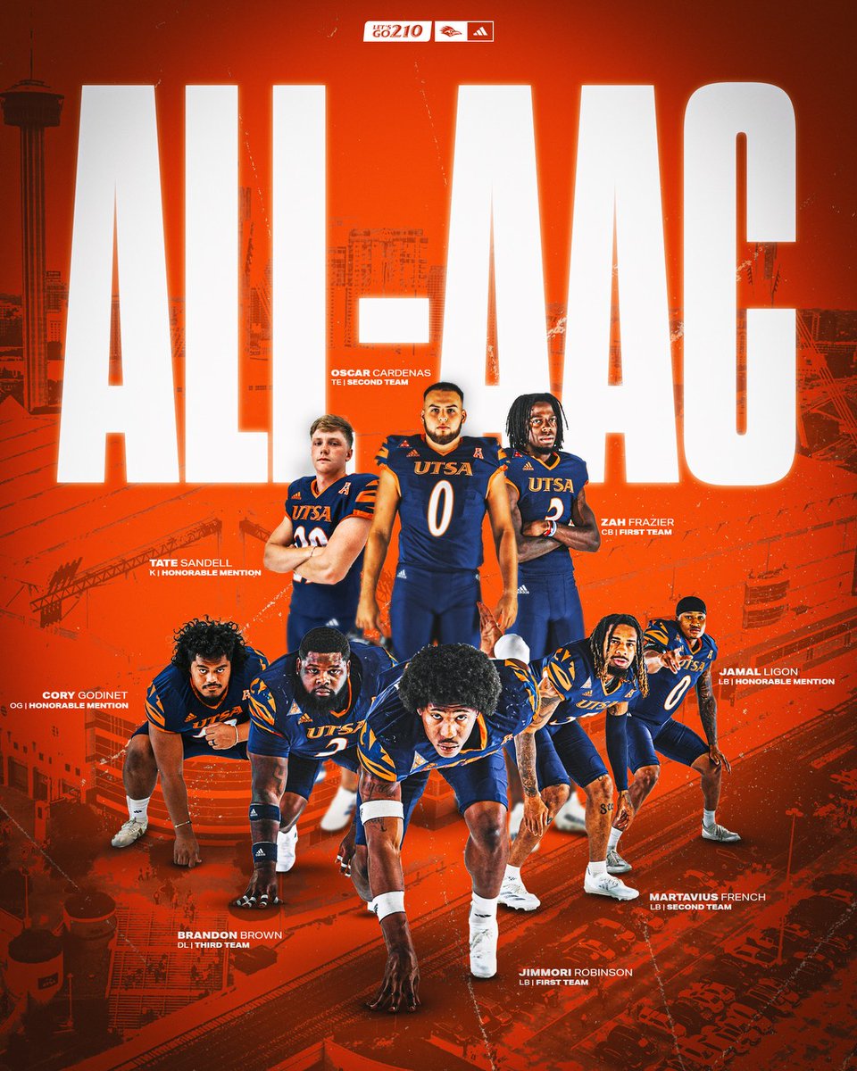 𝐀𝐋𝐋-𝐂𝐎𝐍𝐅𝐄𝐑𝐄𝐍𝐂𝐄

8⃣ Roadrunners have landed on the All-American Athletic Conference Teams!

📰 utsa.pro/4f01ZOp

#210TriangleOfToughness
#LetsGo210 | #BirdsUp 🤙