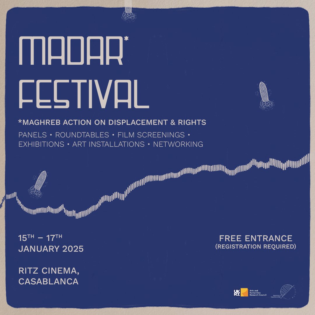 Join the MADAR Festival (15-17 Jan 2025) at Ritz Cinema, Casablanca! 
Panels, debates, films &amp; art exploring migration issues across the Maghreb.
Free entry + Lunch provided! 
You can apply for travel grants. Register by Dec. 11: shorturl.at/AnwQz