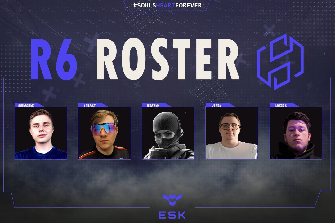 Please help us welcome our long-awaited <a href="/R6esportsEU/">Rainbow Six Esports Europe</a>  team.

<a href="/ItsLars2K/">Lars</a> 🇳🇱
<a href="/JenszR6/">Jensz🇧🇪</a> 🇧🇪
<a href="/SneakyTheQueen/">SneakyTheQueen</a> 🇬🇧
<a href="/MrEaster_/">MrEaster</a> 🇬🇧
<a href="/marton_wagner/">GravenV</a> 🇭🇺

This roster is full of talent, and we're excited to have them in. 
#SoulsHeartForever💜🤍