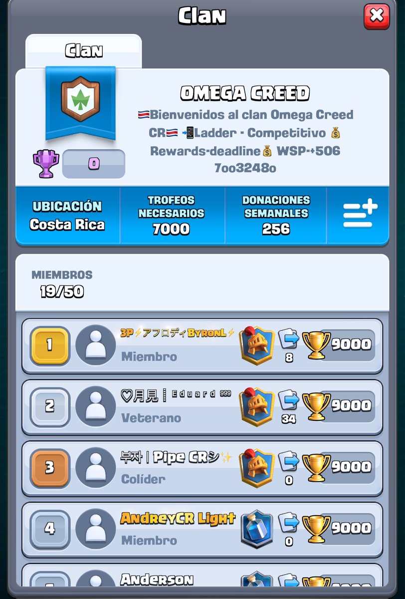 🇨🇷Bienvenid@s a omega creed , clan con 💰premios Ladder e equipo competitivo💰
✉️más info al privado

🇨🇷 Welcome to omega creed new project where there will be ladder rewards and will also have a competitive team💰
✉️ more information in private