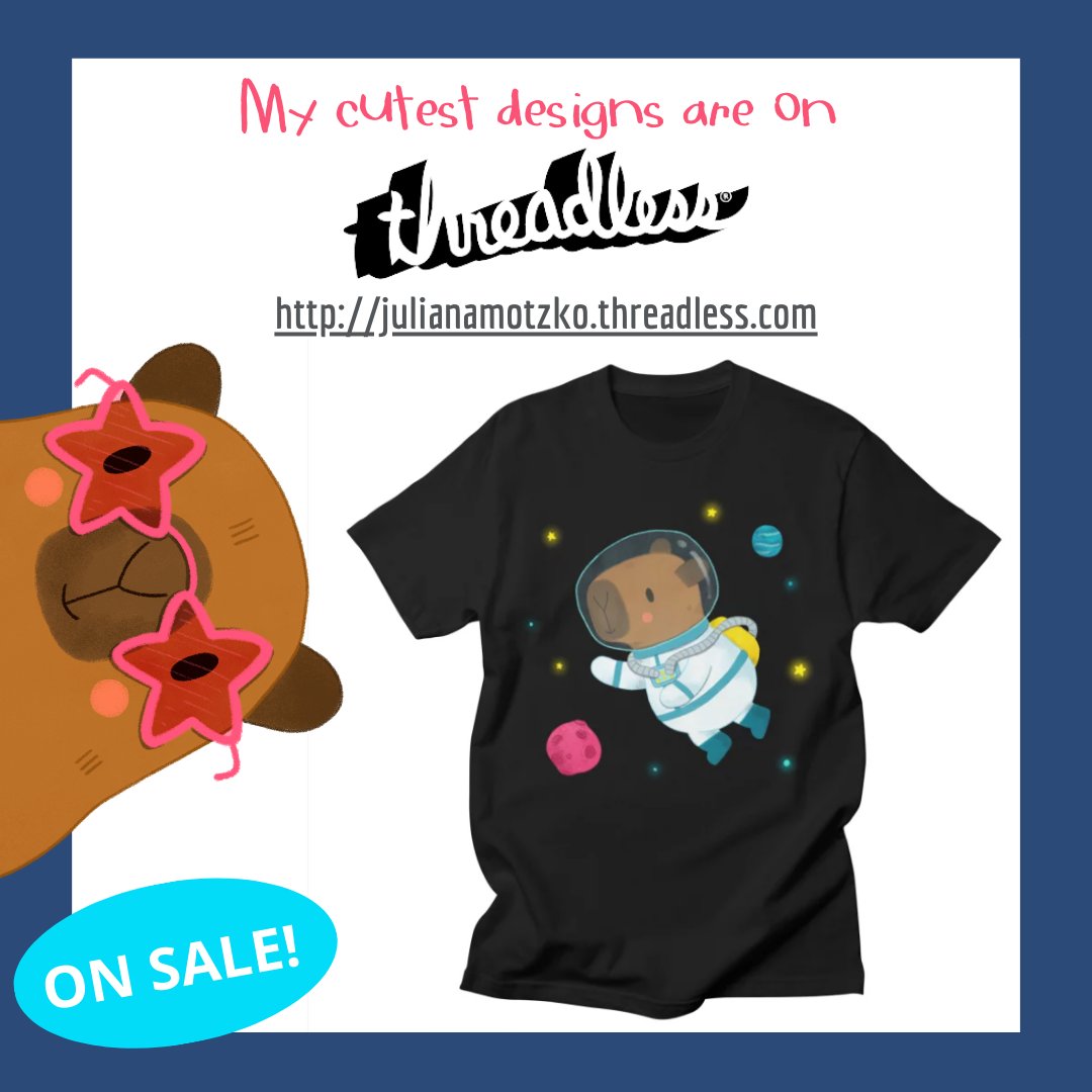 You find my cutest designs on Threadless!🎉
Enjoy the Promos and get yours!
julianamotzko.threadless.com

#Threadless #Astronaut #Shop #ShopSmall #SmallBusiness #TheCapybaraFamily #capybara #capivara #bird  #animal #illustrator #illustration #shop #holidays #JulianaMotzko