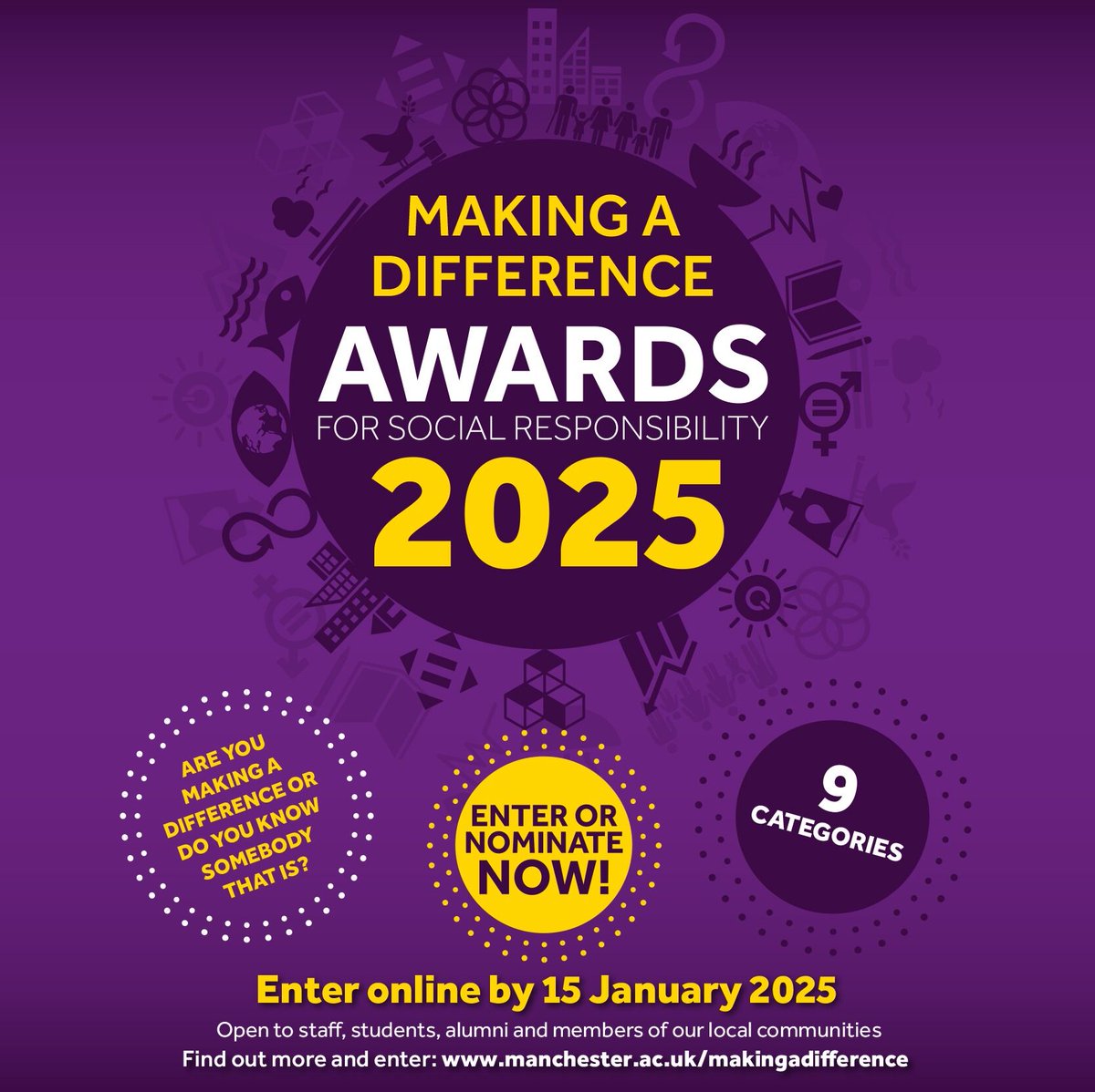 📢There’s just 3 days to go until our 2025 Making a Difference Awards close for entries!!! 
Make sure to enter or nominate before it’s too late.  For more information, guidance and inspiration, visit socialresponsibility.manchester.ac.uk/get-involved/a… #MaDAwards