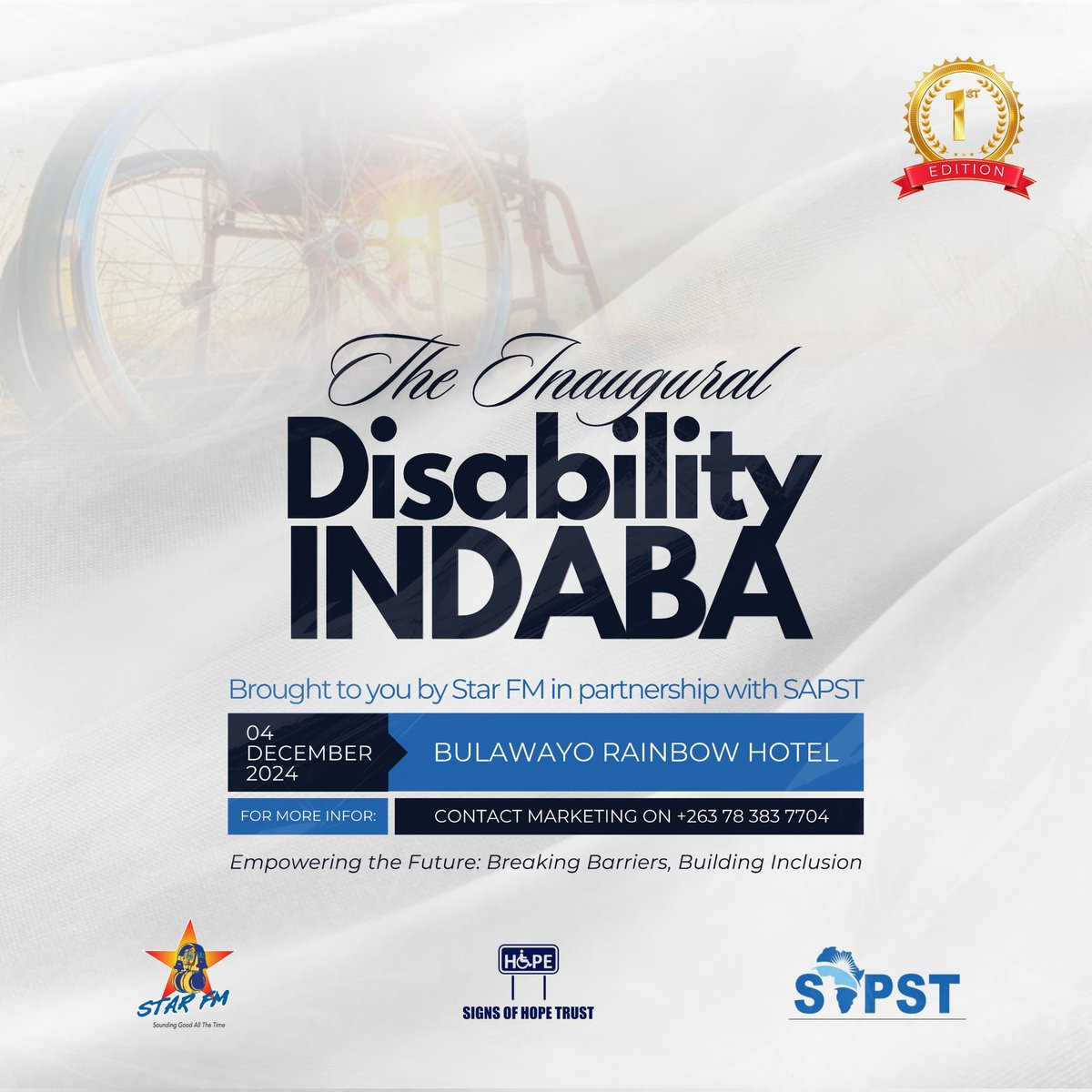 As we commemorate #IDPWD2024 <a href="/StarfmZimbabwe/">Star FM</a>  will host its inaugural disability indaba inBualwayo, offering a platform for PWDs to share their lived experiences. This will also give the opportunity to profer solutions to challenges they face #InclusionMatters