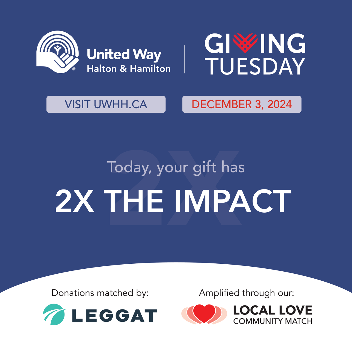 Today is #GivingTuesdayCA which means your gift to United Way will go further!  ❤️

With <a href="/LeggatAutoGroup/">Leggat Auto Group</a>’s match up to $5K and our #LocalLove Community Match, your support creates a ripple effect for lasting change.

Read CEO Brad Park’s blog: uwhh.ca/news/giving-tu…