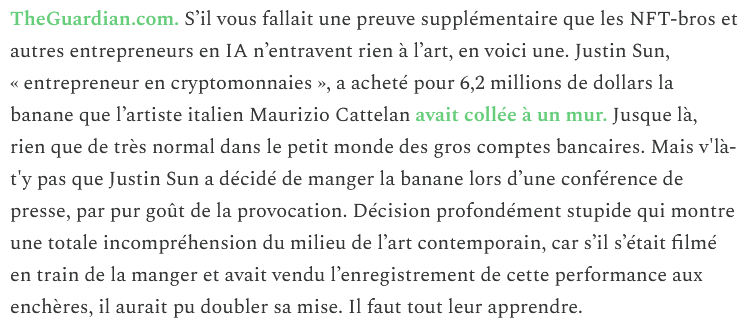 Ambroise Garel (Agar) (@akaagar) on Twitter photo Demain à 8h dans votre boîte mail, recevez le nouveau numéro du <a href="/PaveNumerique/">Le Pavé numérique</a>, la newsletter tech, arts et fruits & légumes.
Abonnement gratuit : lepavenumerique.substack.com Demain à 8h dans votre boîte mail, recevez le nouveau numéro du <a href="/PaveNumerique/">Le Pavé numérique</a>, la newsletter tech, arts et fruits & légumes.
Abonnement gratuit : lepavenumerique.substack.com